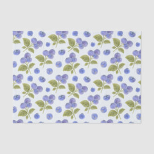 Papier Mousseline Aquarelle Blueberry Fruit avec Feuille Bleu clair
