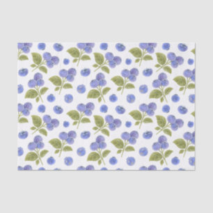 Papier Mousseline Aquarelle Blueberry Fruit et Blueberry Feuilles