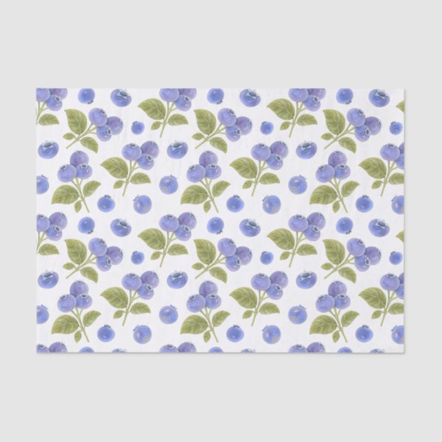 Papier Mousseline Aquarelle Blueberry Fruit et Blueberry Feuilles (Recto)