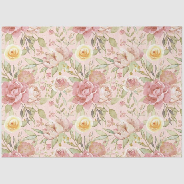 Papier Mousseline Aquarelle Blush Floral Gold Parties scintillant De (Recto)