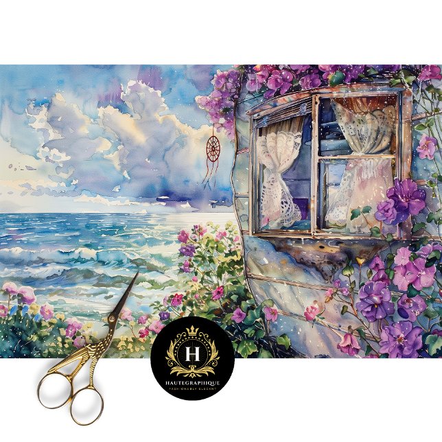Papier Mousseline Aquarelle Boho Coastal Caravan Decoupage (Créateur téléchargé)