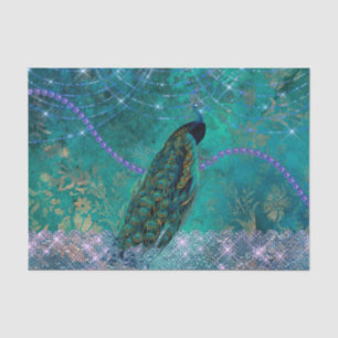 Papier Mousseline Aquarelle Boho Green Purple Peacock