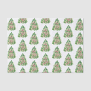 Papier Mousseline Aquarelle Bourgogne et arbre de Noël vert