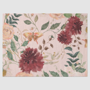 Papier Mousseline Aquarelle Bourgogne papillon floral Découpage