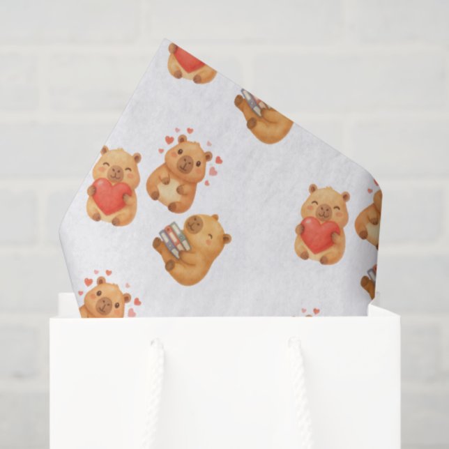 Papier Mousseline Aquarelle Capy Capybara Mignon (Sac cadeau)