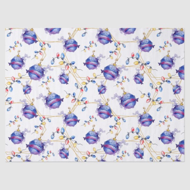 Papier Mousseline Aquarelle Chaîne de Noël Lumières Géométrie Or (Recto)