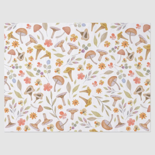 Papier Mousseline Aquarelle Champignons et fleurs (Recto)