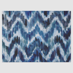 Papier Mousseline Aquarelle Chevron bleu Ikat