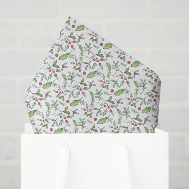 Papier Mousseline Aquarelle Chinoiserie Christmas Mistletoe (Sac cadeau)