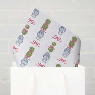 Papier Mousseline Aquarelle Chinoiserie Noël Bow rouge Topio