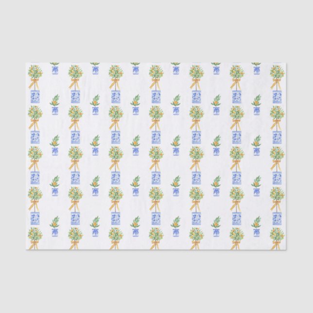 Papier Mousseline Aquarelle Chinoiserie Orange Tree Topiary (Recto)