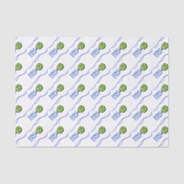 Papier Mousseline Aquarelle Chinoiserie Orange Tree Topiary (Recto)