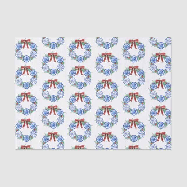 Papier Mousseline Aquarelle Chinoiserie Plaques Wreath Noël (Recto)