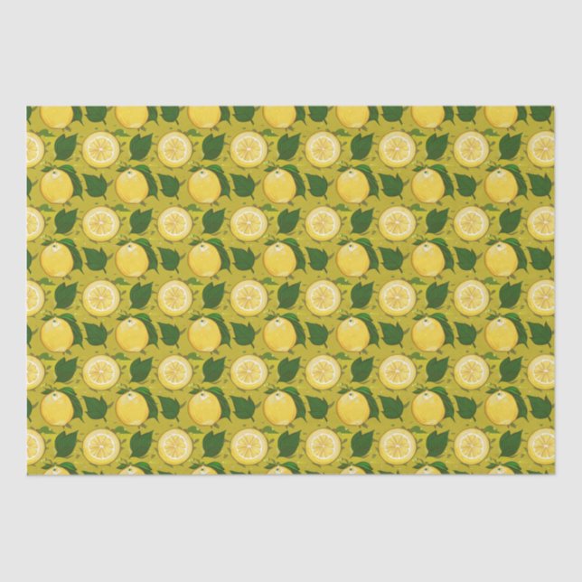 Papier Mousseline Aquarelle Citron feuille Motif jaune (Recto)