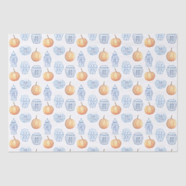 Papier Mousseline Aquarelle classique Citrouille Bleu Blanc Ginger J (Recto)