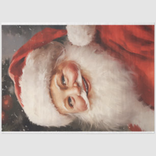 Papier Mousseline Aquarelle classique Père Noël souriant casquette r
