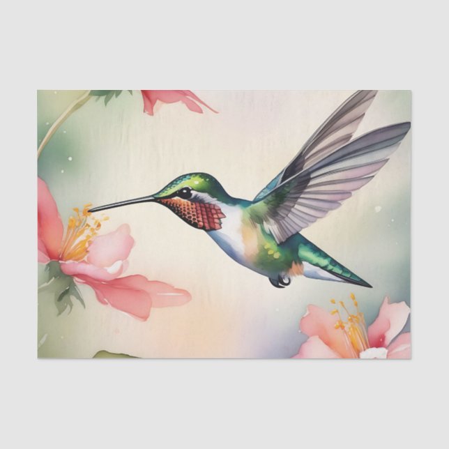 Papier Mousseline Aquarelle Colibri Et Fleurs (Recto)