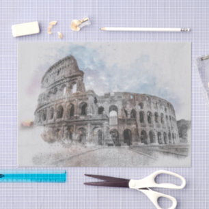 Papier Mousseline Aquarelle Colisée Rome Italie