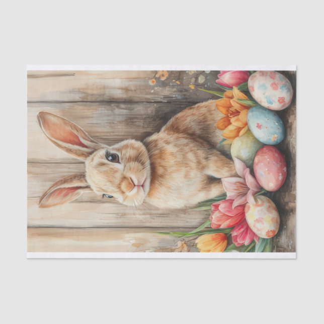 Papier Mousseline Aquarelle colorée Lapin de Pâques (Recto)