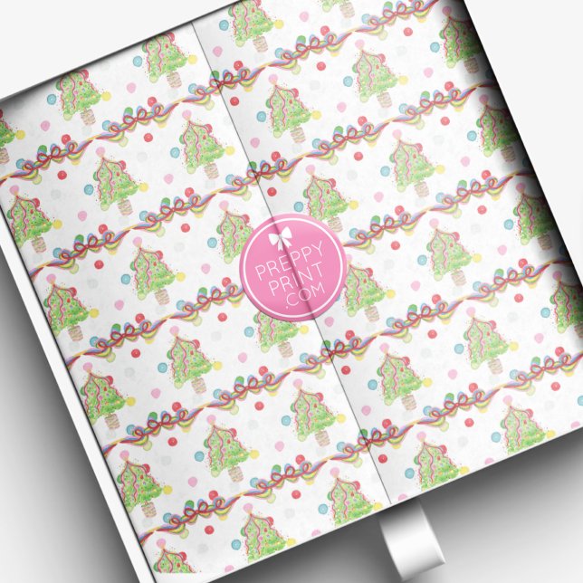 Papier Mousseline Aquarelle Confetti Arbres de Noël & Ruban (Créateur téléchargé)