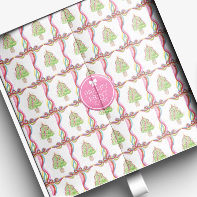 Papier Mousseline Aquarelle Confetti Arbres de Noël & Ruban (Créateur téléchargé)