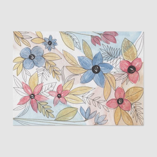 Papier Mousseline Aquarelle couleur terre Floral Art Feuille (Recto)