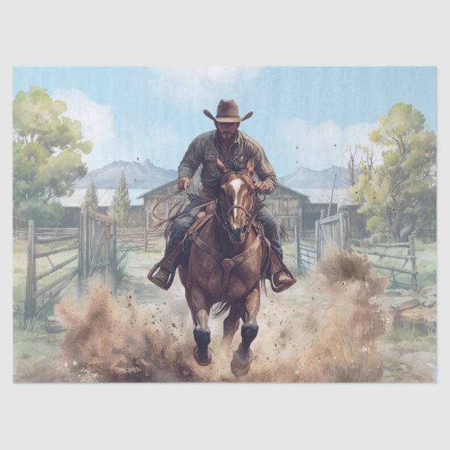 Papier Mousseline Aquarelle Cowboy Occidental (Recto)
