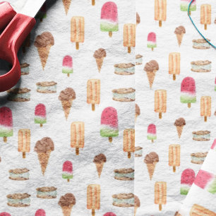 Papier Mousseline Aquarelle Crème glacée & Popsicles Popcorn