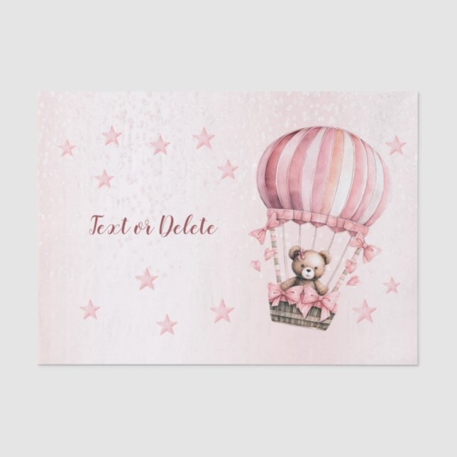 Papier Mousseline Aquarelle Cute Rose Teddy Bear Hot Air Balloon (Recto)