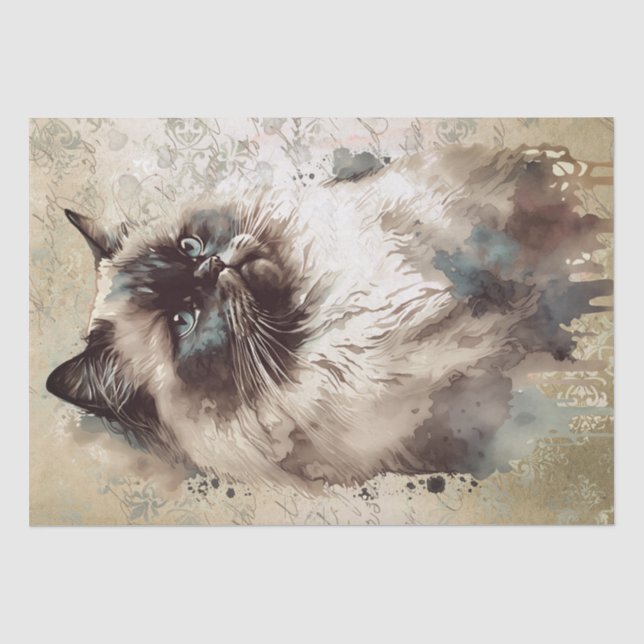 Papier Mousseline Aquarelle de chat de l'Himalaya (Recto)