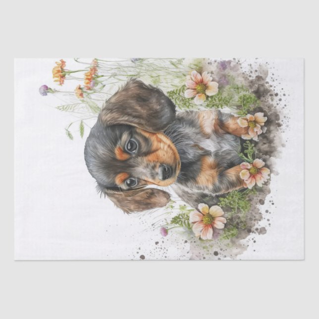 Papier Mousseline Aquarelle de chiot Dachshund (Recto)