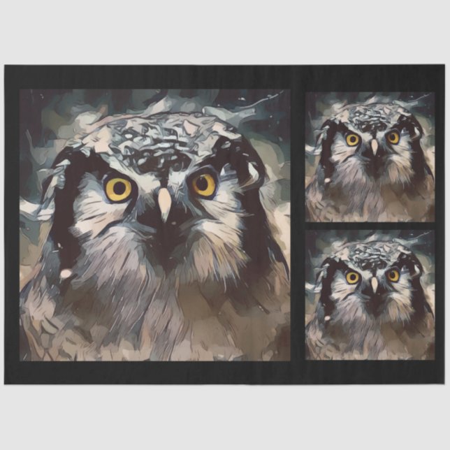 Papier Mousseline Aquarelle de Chouette artistique 20x30 Découpage (Recto)