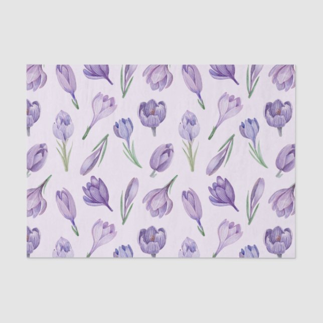 Papier Mousseline Aquarelle de couleur pourpre Crocus fleurs de prin (Recto)