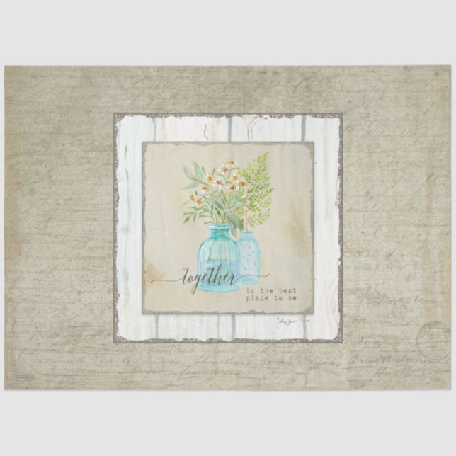 Papier Mousseline Aquarelle de ferme Floral Rustique bois Découpage (Recto)