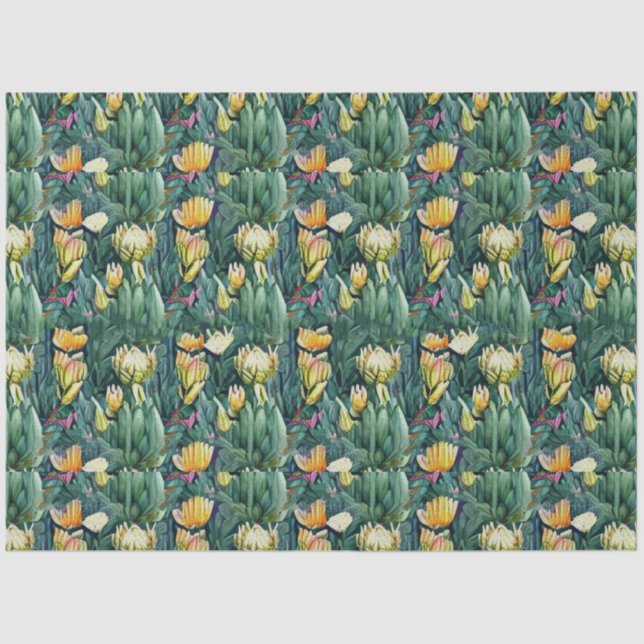 Papier Mousseline Aquarelle de fleur de roi Protea ancienne botaniqu (Recto)