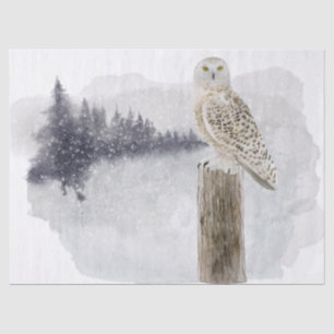 Papier Mousseline Aquarelle de la Chouette des neiges