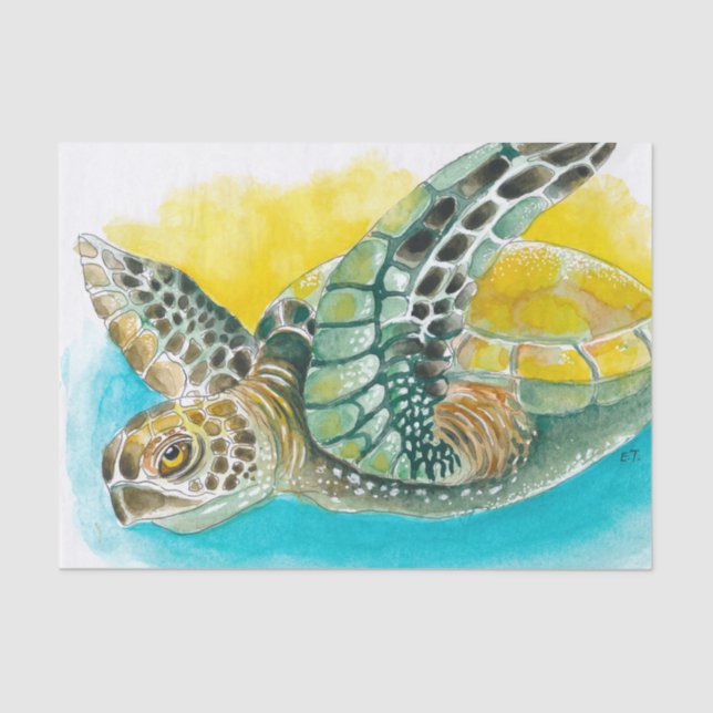 Papier Mousseline Aquarelle de la tortue de mer vert (Recto)