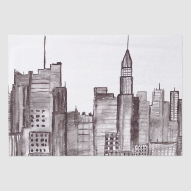 Papier Mousseline Aquarelle de la ville de New York Manhattan skylin (Recto)
