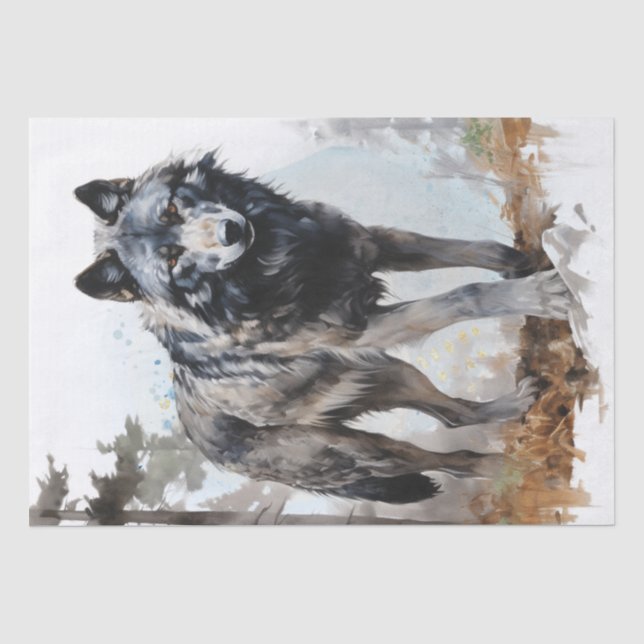 Papier Mousseline Aquarelle de loup gris (Recto)