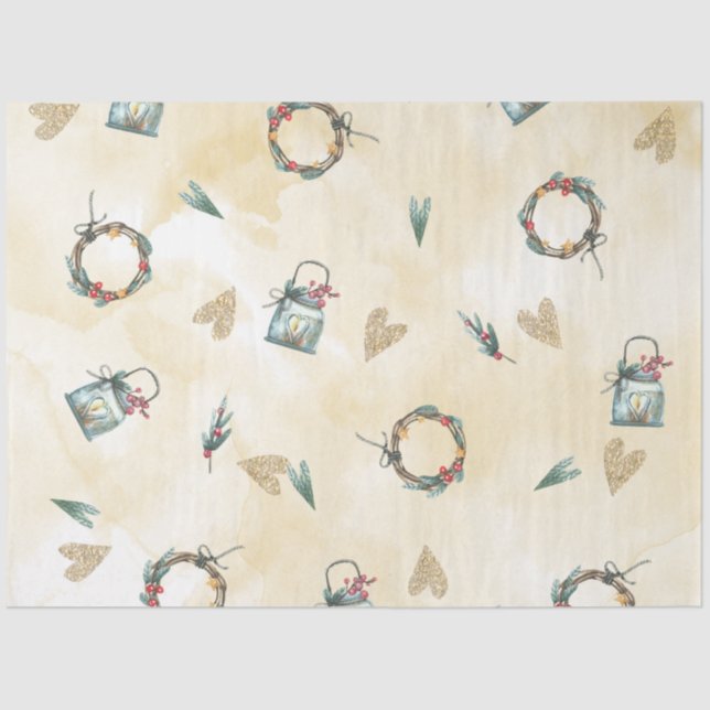 Papier Mousseline Aquarelle de Noël GoldI Design 9 (Recto)