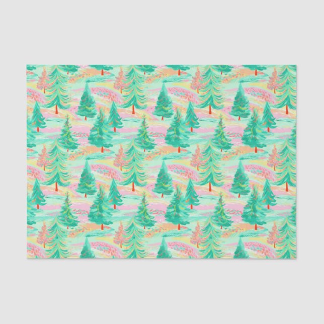 Papier Mousseline Aquarelle de Noël Palm Beach Pink & Green Trees (Recto)