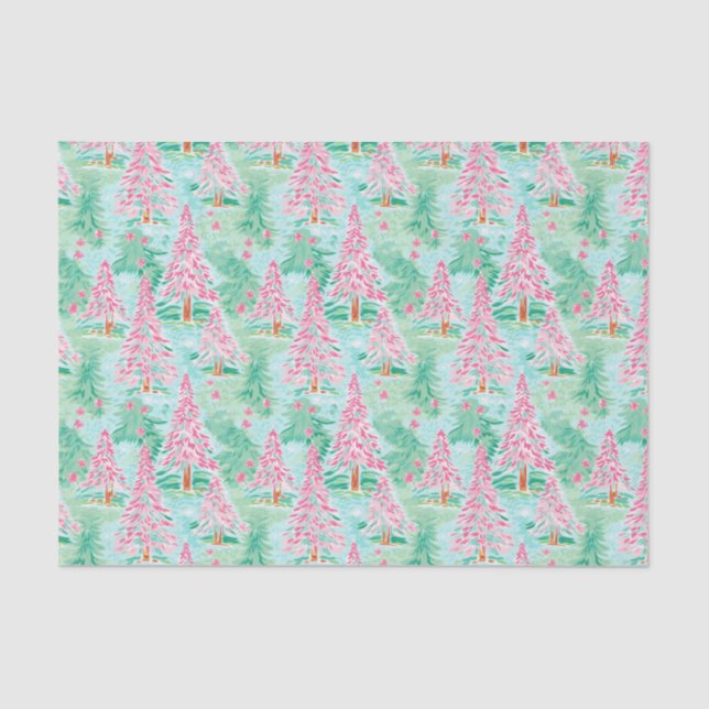 Papier Mousseline Aquarelle de Noël Palm Beach Pink & Green Trees (Recto)