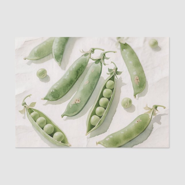 Papier Mousseline Aquarelle de petits pois verts frais (Recto)