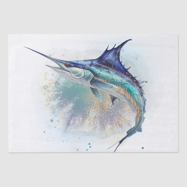 Papier Mousseline Aquarelle de poisson Marlin (Recto)