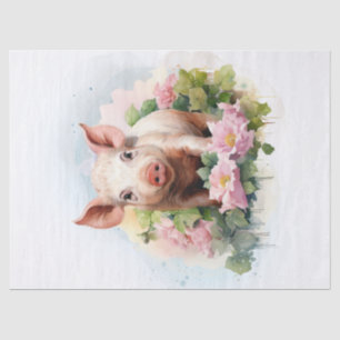 Papier Mousseline Aquarelle de porcelet floral