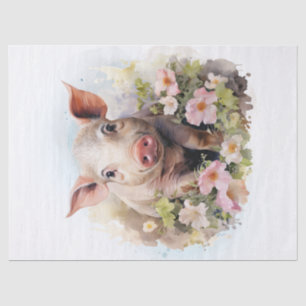 Papier Mousseline Aquarelle de porcelet floral