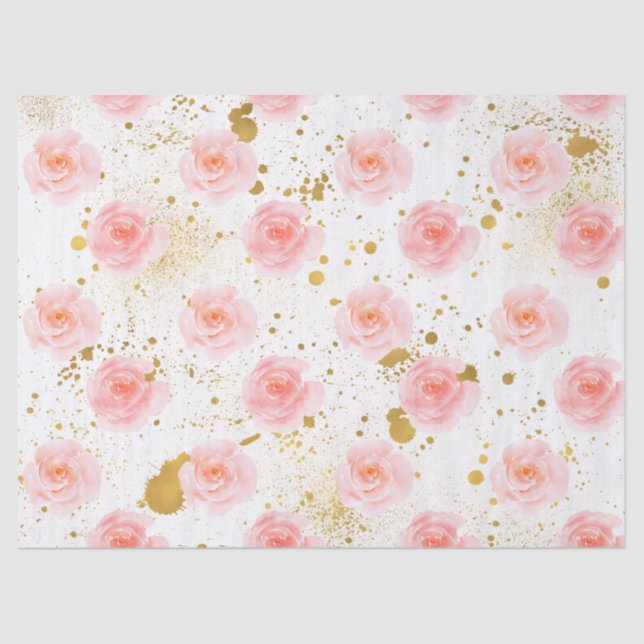 Papier Mousseline Aquarelle de roses roses roses d'or (Recto)