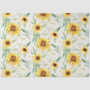 Papier Mousseline Aquarelle de tournesol Floral Blanc Bois Découpage