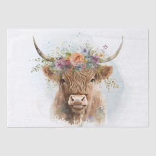 Papier Mousseline Aquarelle de vache à hautes terres florales
