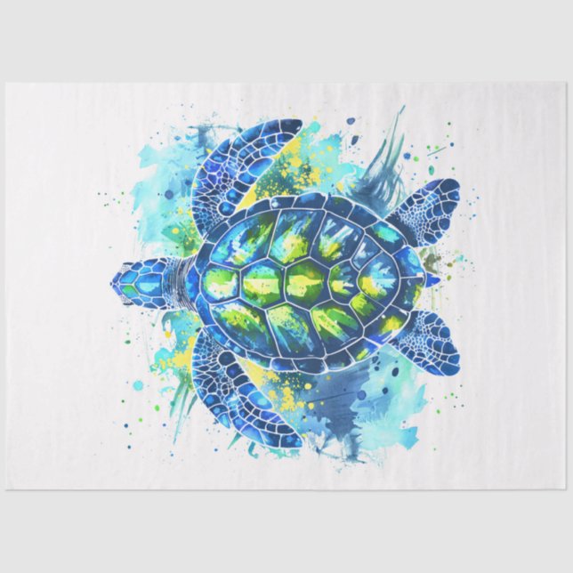 Papier Mousseline Aquarelle Découpage de tortue bleu et vert (Recto)